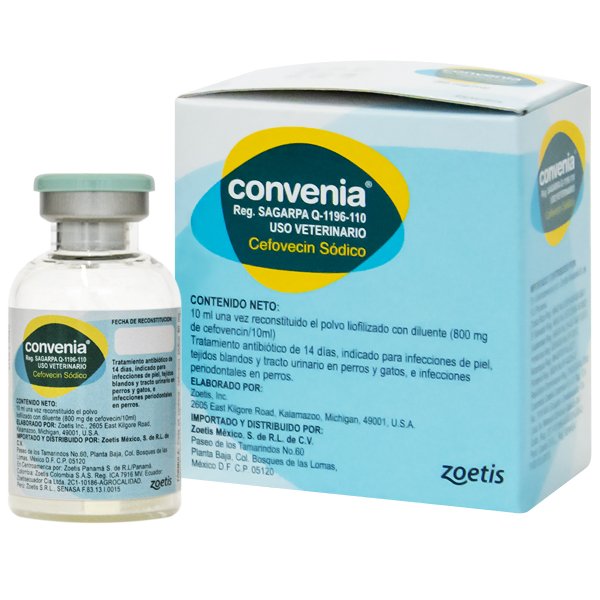 CONVENIA 4 ML es un antibiótico bactericida para infecciones bacterianas de piel, tejidos blandos en general y vías urinarias en caninos y felinos. Medivet Puebla distribuidora veterinaria para tu farmacia veterinaria