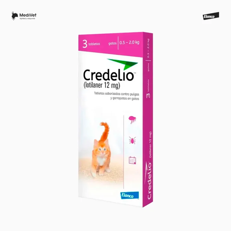 CREDELIO GATO 12 MG. 3 TABS 0.5-2 KILOS Tratamiento de infestaciones de pulgas y garrapatas en gatos. Antiparasitario externo para gatos qur dura 1 mes para pulgas y garrapatas. Medivet Puebla